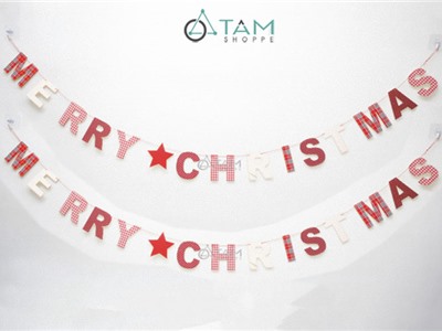 Dây treo chữ Merry Christmas gỗ ép vải Vintage XMAS-DCHU-02